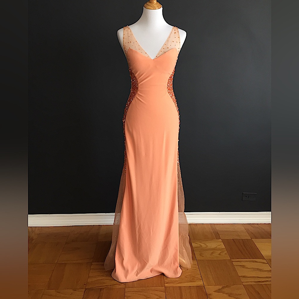 Peach sequin evening gown